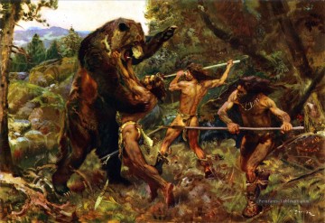 chasser l’ours Peinture à l'huile